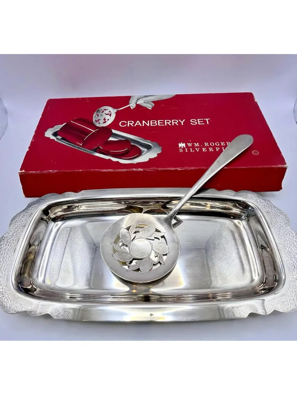 WM. Rogers Silverplate Ocean Spray VTG Cranberry Set Spoon & Plate Original Box